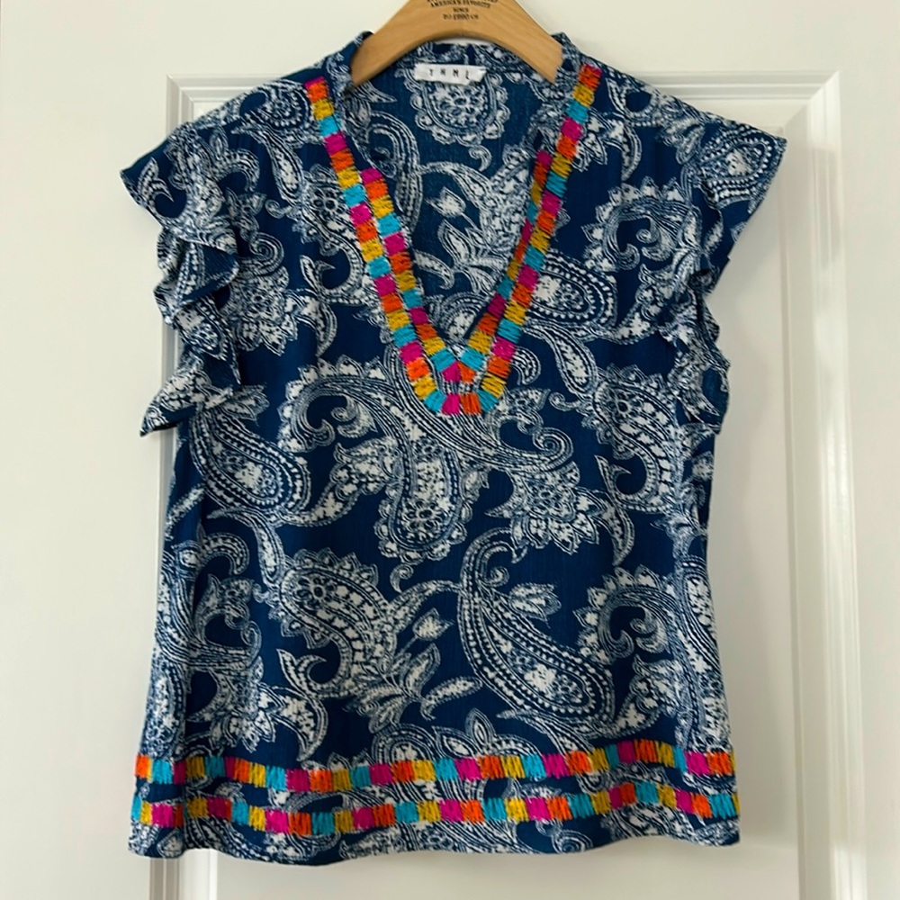 Bundle! 2 Anthro THML Tops Paisley Print Boho w Embroidery, Flutter Sleeves
